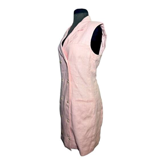 Y2K Guess Pink Linen Sleeveless Blazer Dress 8 Coastal Preppy Minimalist Pastel - Picture 4 of 7